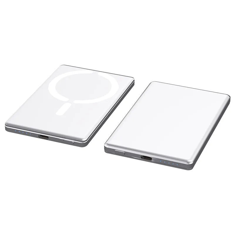 Ultra-thin magnetic power bank in black colour showing compact 105x66x9mm dimensions
