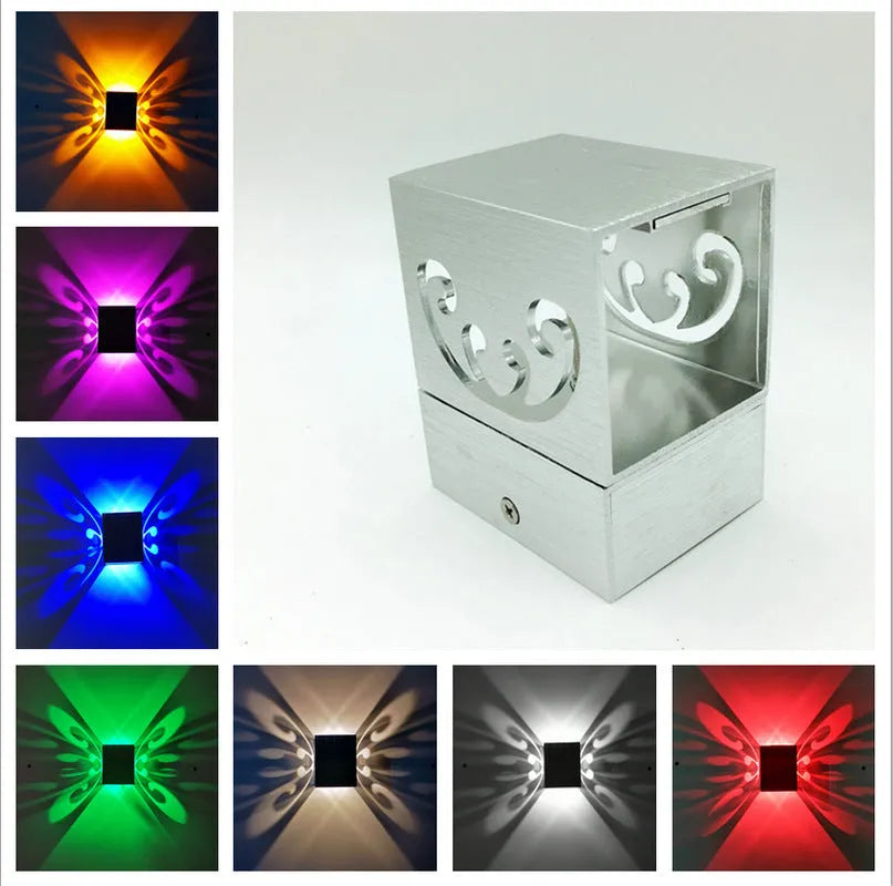 Modern butterfly-shaped wall lamp with aluminium shade and remote control for colour selection