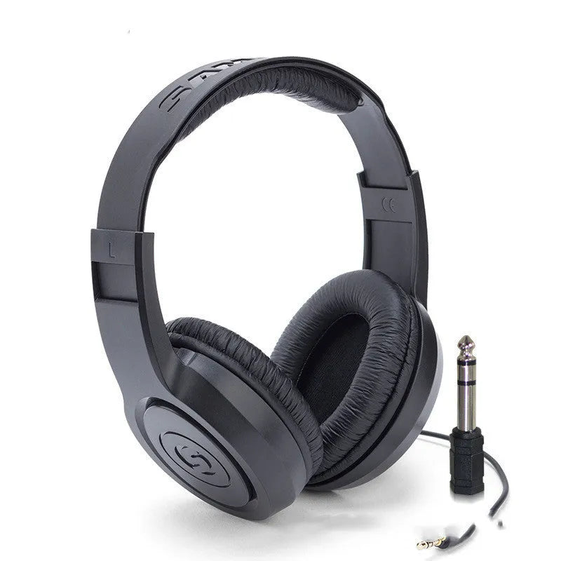 Fully enclosed headworn monitoring earphones in black industrial style, one pair