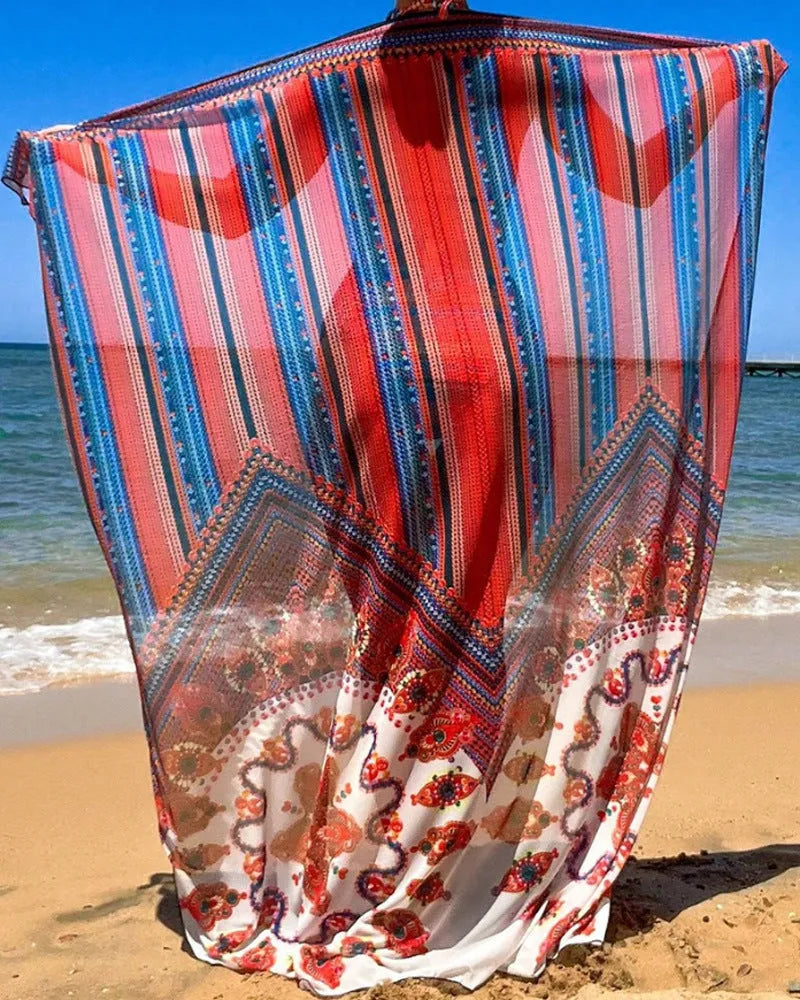 Women's three-piece swimsuit set showing sleeveless cutout blouse, high-waisted briefs, and a coat in the pictured colour.
