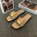 Women's flat summer slippers in apricot, black, or khaki with a lightweight PVC sole