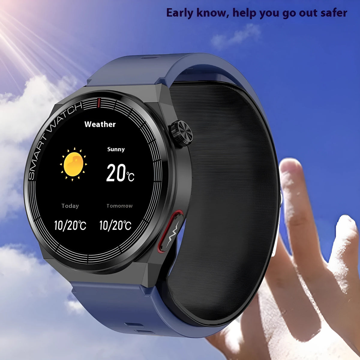 Black blue and red touch screen smart watch with blood pressure voice broadcast, heart rate and blood oxygen monitoring