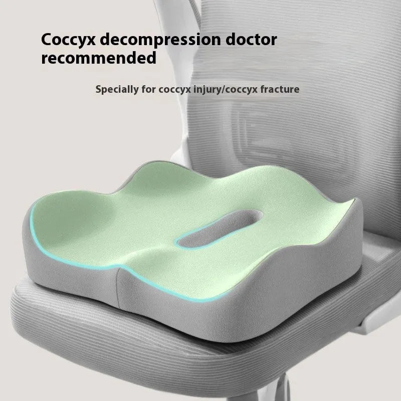 Memory foam office seat cushion in a volunteer fabric cover, shown in a blue and grey colour combination.