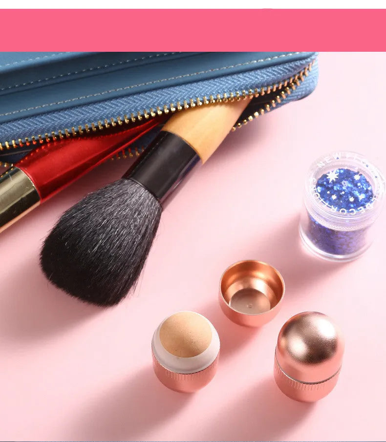 Volcanic stone oil absorbing roller with aluminium alloy and plastic handle for facial oil control, shown in black, pink, or red.