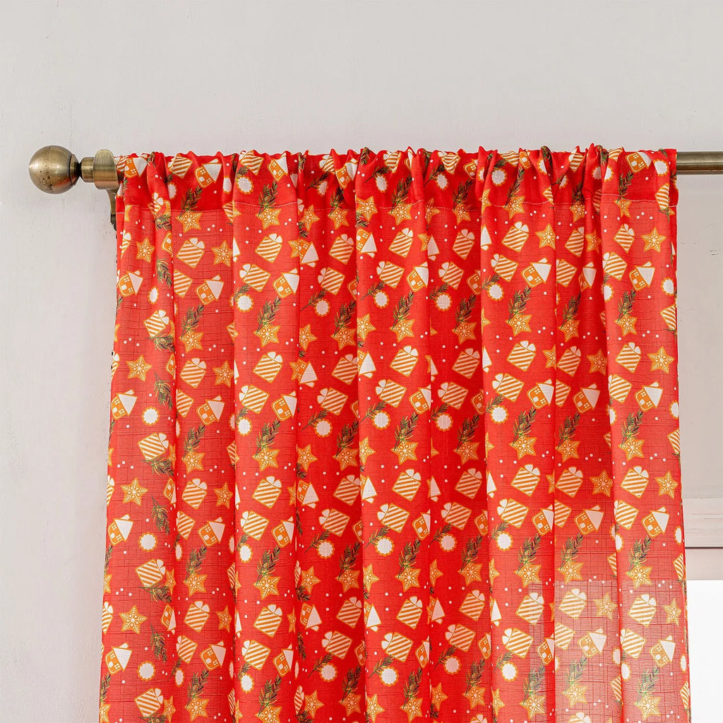 Christmas curtain with snowman and angel cartoon print in green colour, 1 metre width