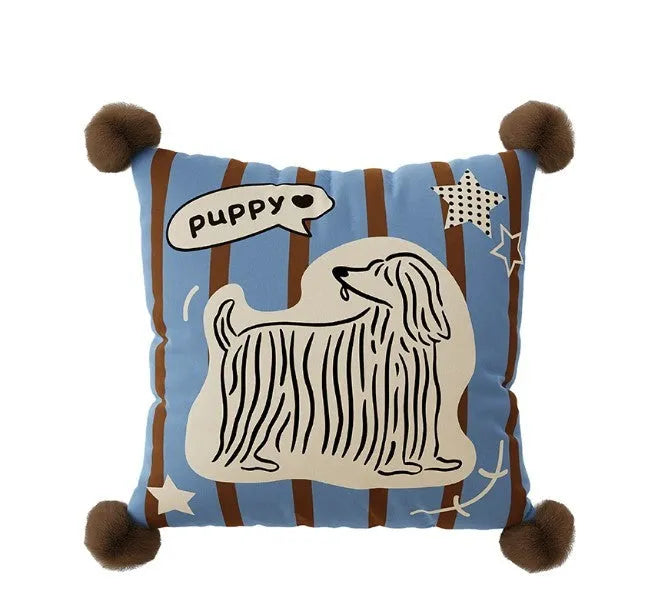 Cartoon animal printed sofa cushion pillow in blue, brown, or white colour