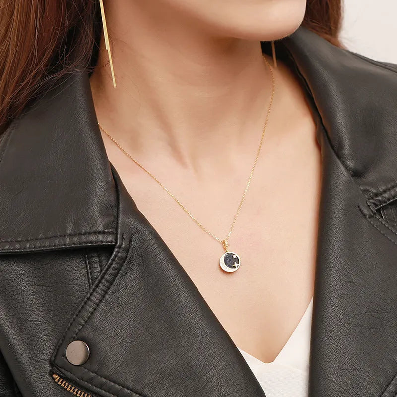 S925 sterling silver star moon necklace with cross chain, 51-80cm perimeter, yellow or white gold colour