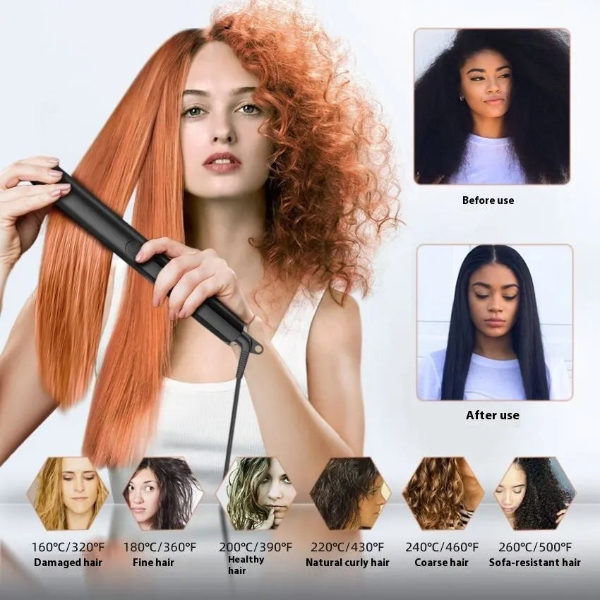 Anion hair straightener and curler with temperature display showing 207°C