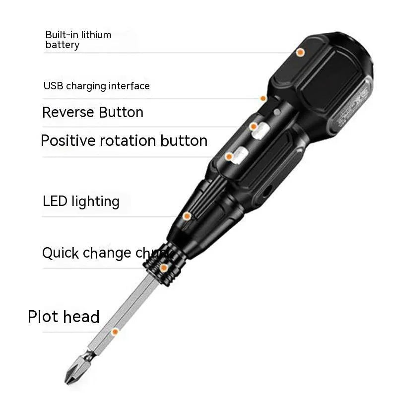 Black and blue alloy steel straight handle electric screwdriver with lithium battery