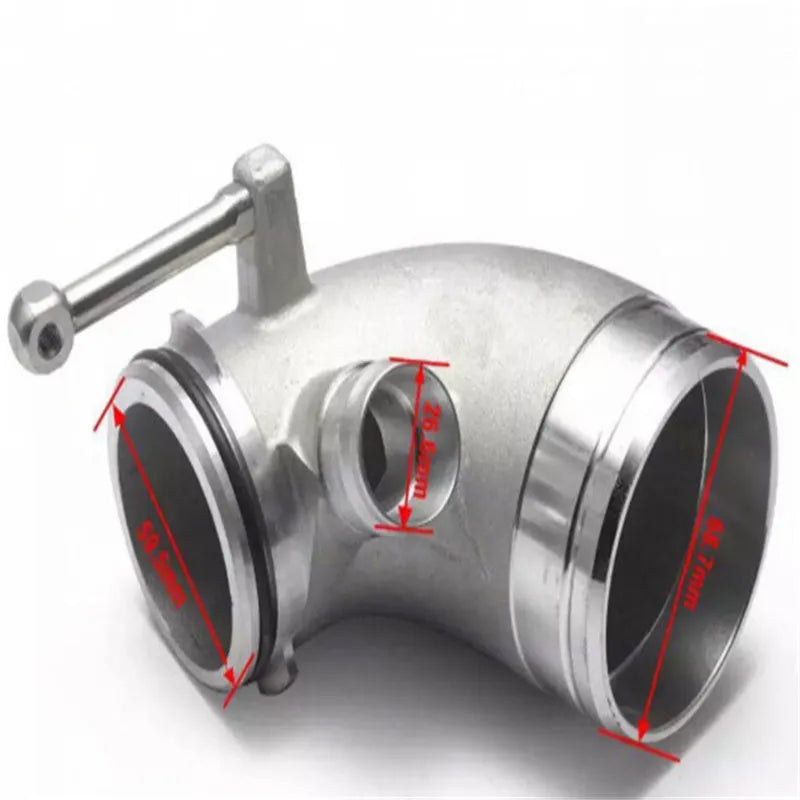 Aluminium alloy 90-degree turbine tube elbow for lateral engine turbo systems