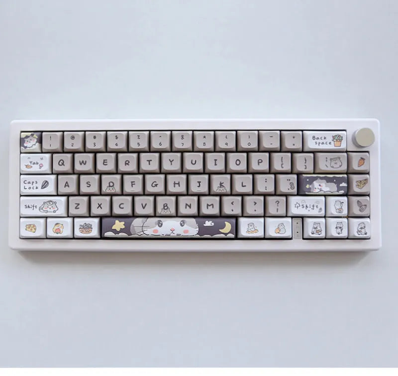 Custard Cute theme plastic keycap set for 68 75 98 100 layout mechanical keyboards in grey and yellow.