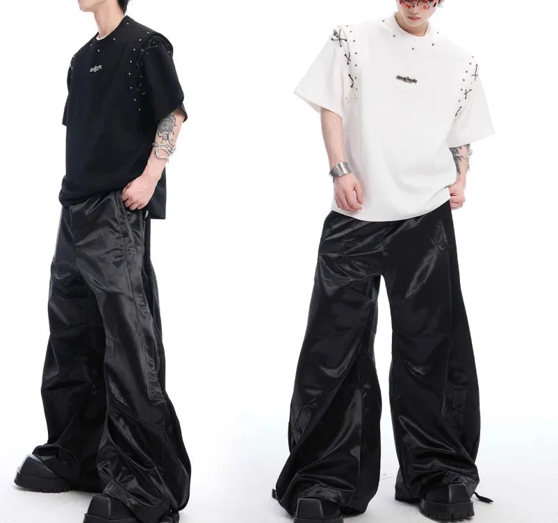 Black deconstruction lace-up cutout short sleeve summer t-shirt on mannequin showing side detail