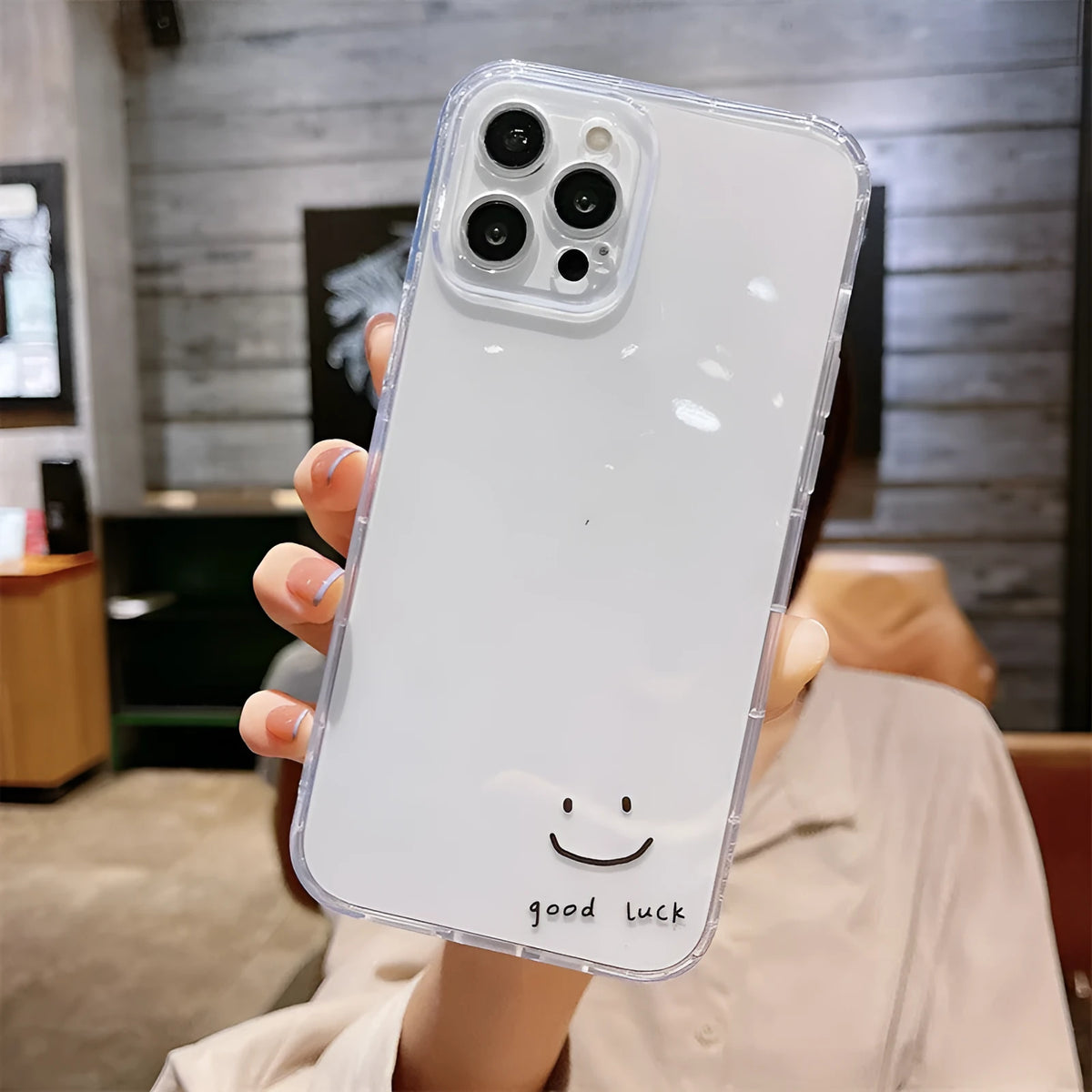 Transparent TPU phone case with cute bow, daisy, bear, moon, duck, smiley, tulip and flower designs for iPhone models