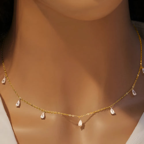 925 silver drop-shaped artificial zircon necklace on an adjustable O-chain in rose gold finish.