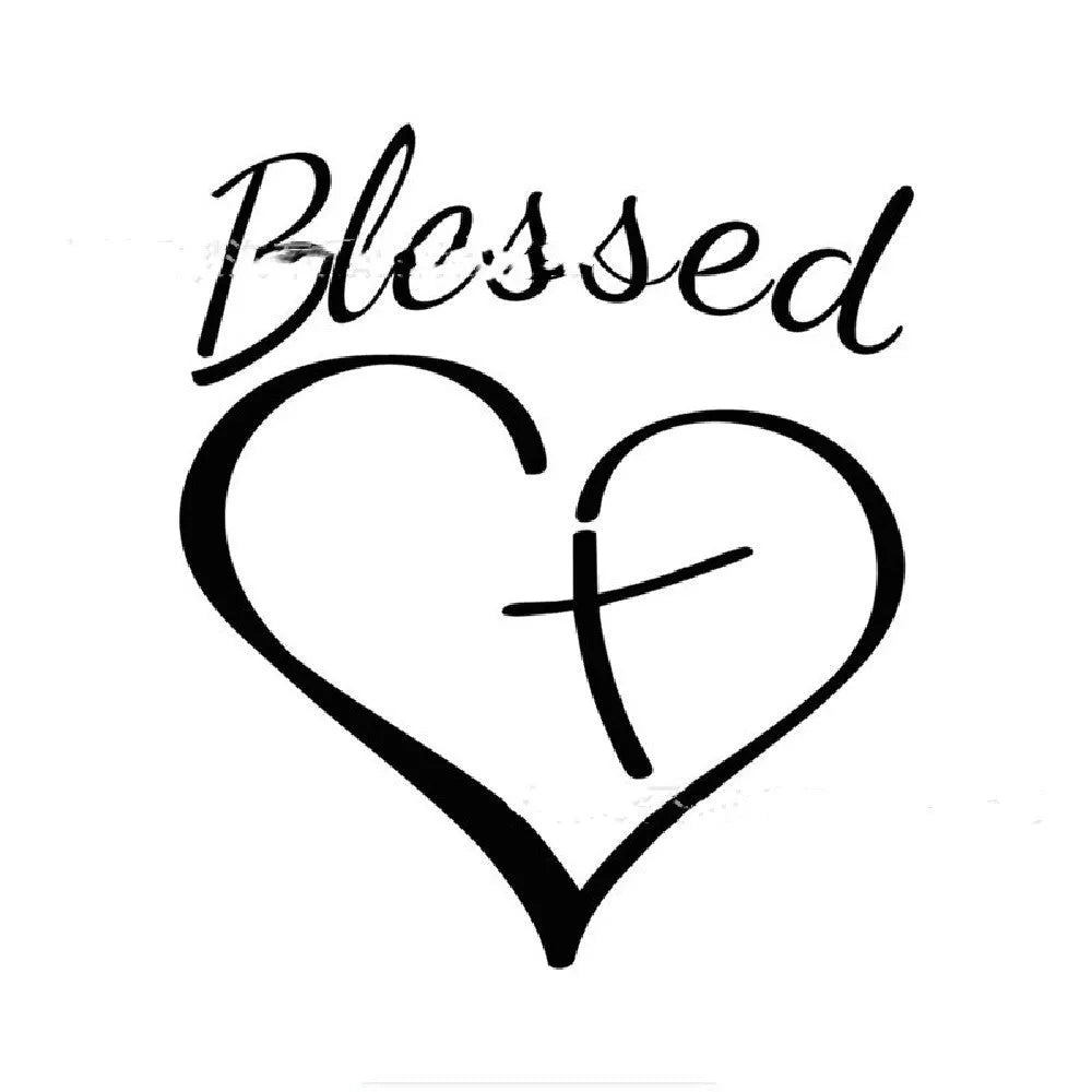 Faith Hope Love heart-shaped wall sticker in black, measuring 14 by 11.5 centimetres.
