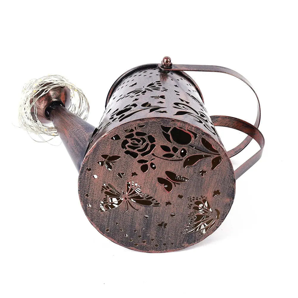 Solar garden lamp with butterfly pattern iron construction and warm white LED lighting