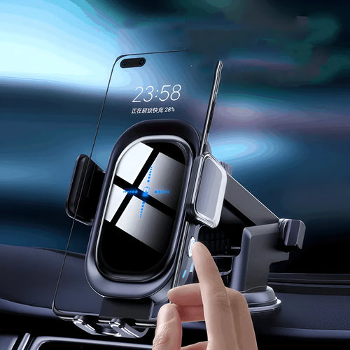 Black 08 Induction Car Wireless Charger with adjustable arms and Type-C input on dashboard mount