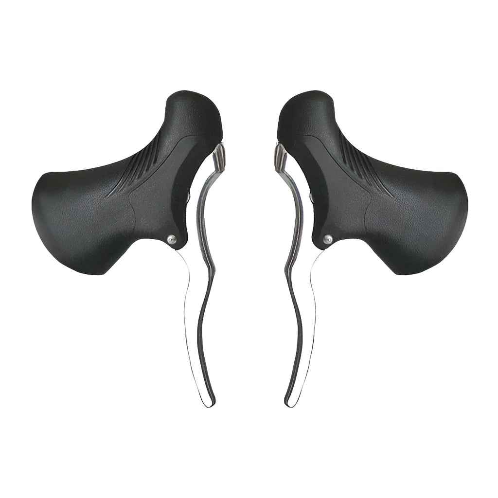 A pair of aluminium alloy road bicycle brake levers shown in black and black/silver colour options.