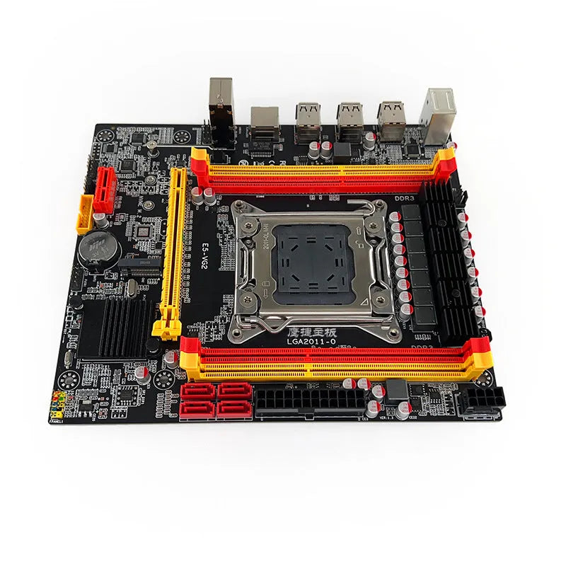 X79-VG2 desktop motherboard with LGA 2011 socket, PCIe 16X slot, DDR3 RAM slots, and multiple USB ports.