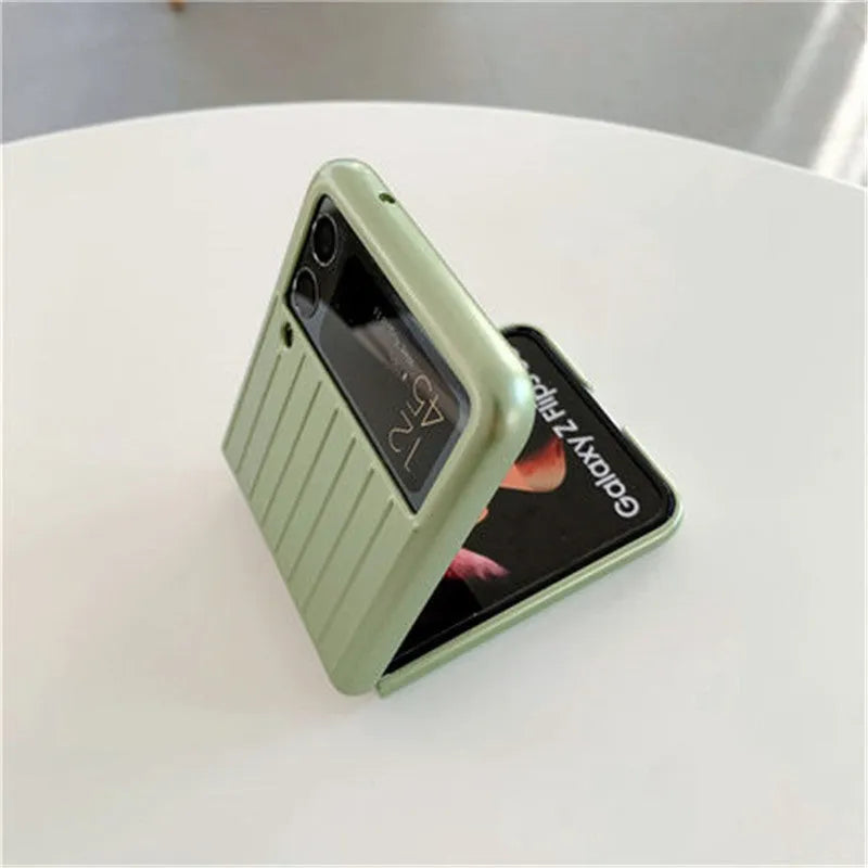 Samsung Z Flip3 flip phone case in solid colours showing ultra-thin PC construction.