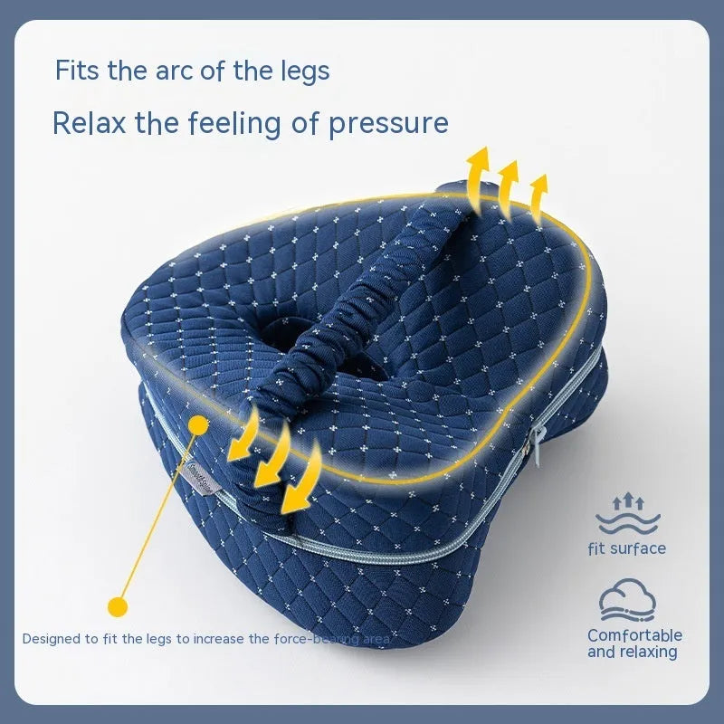Heart-shaped dark blue memory foam leg pillow for adult support