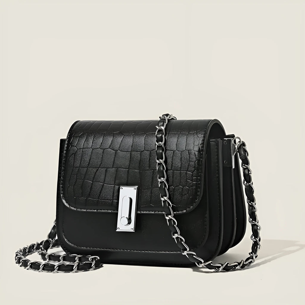 Soft PU crossbody shoulder bag in horizontal square shape with sewing thread detailing