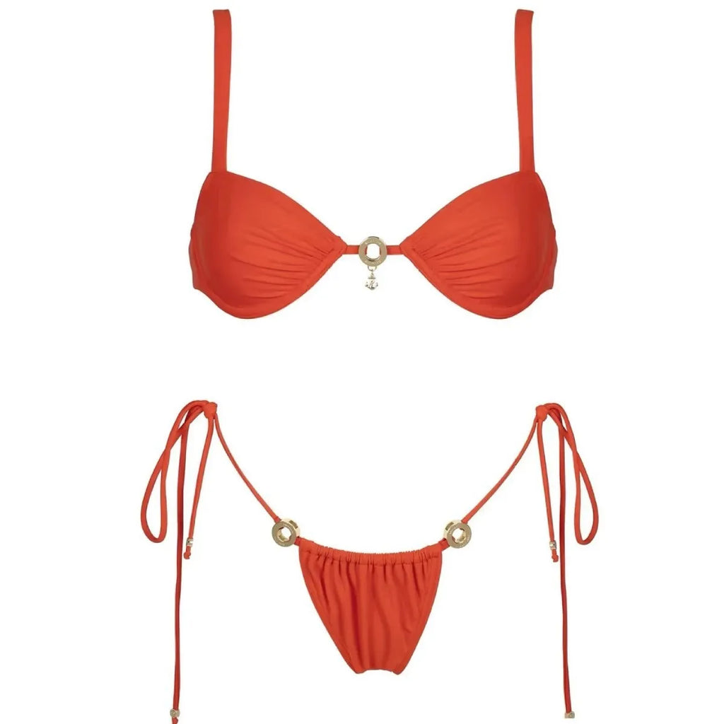 Women's solid red steel bracket split swimsuit for swimming and fitness