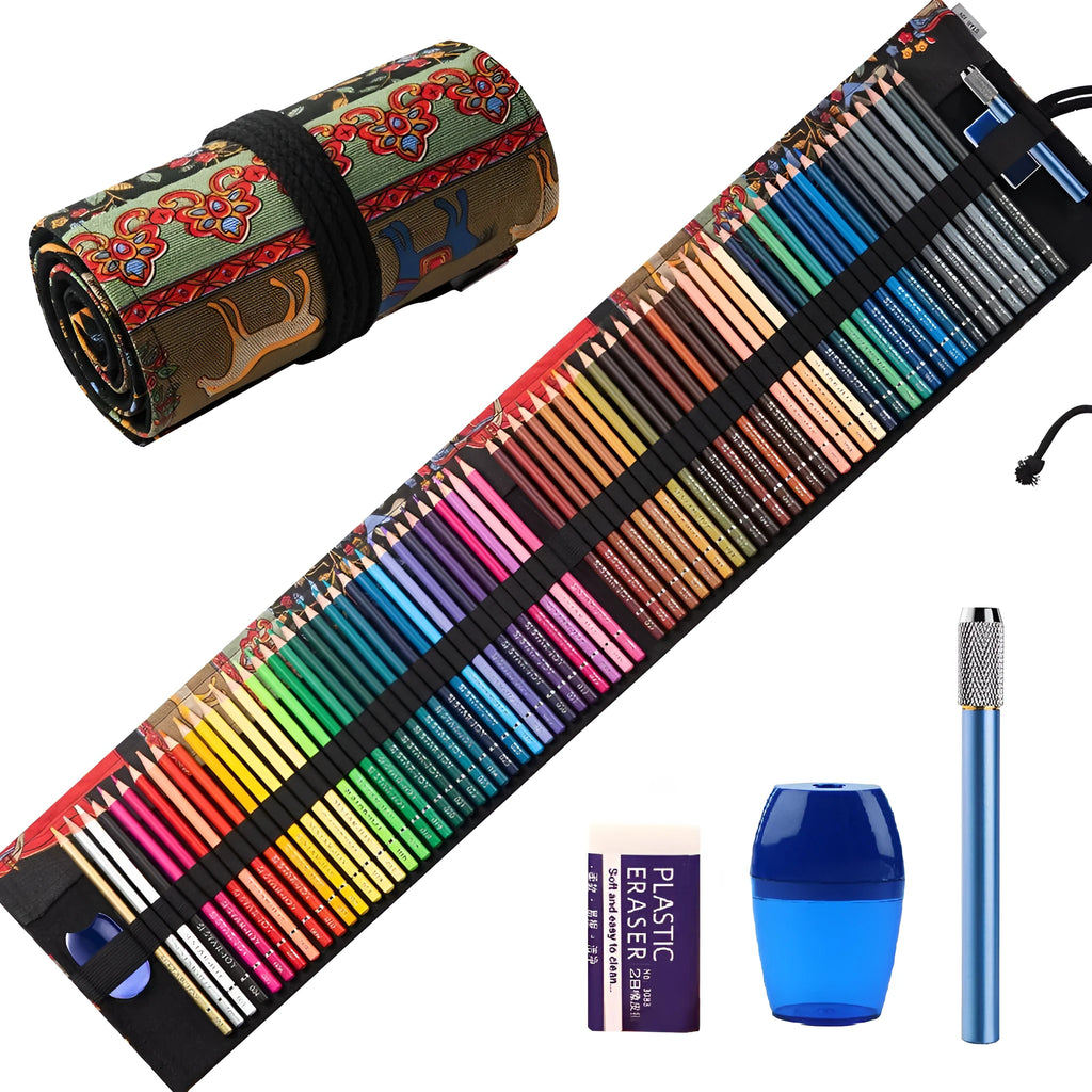 Wooden round brush pot holding 72 oily coloured pencil refills with HB hardness for art painting and child drawing.