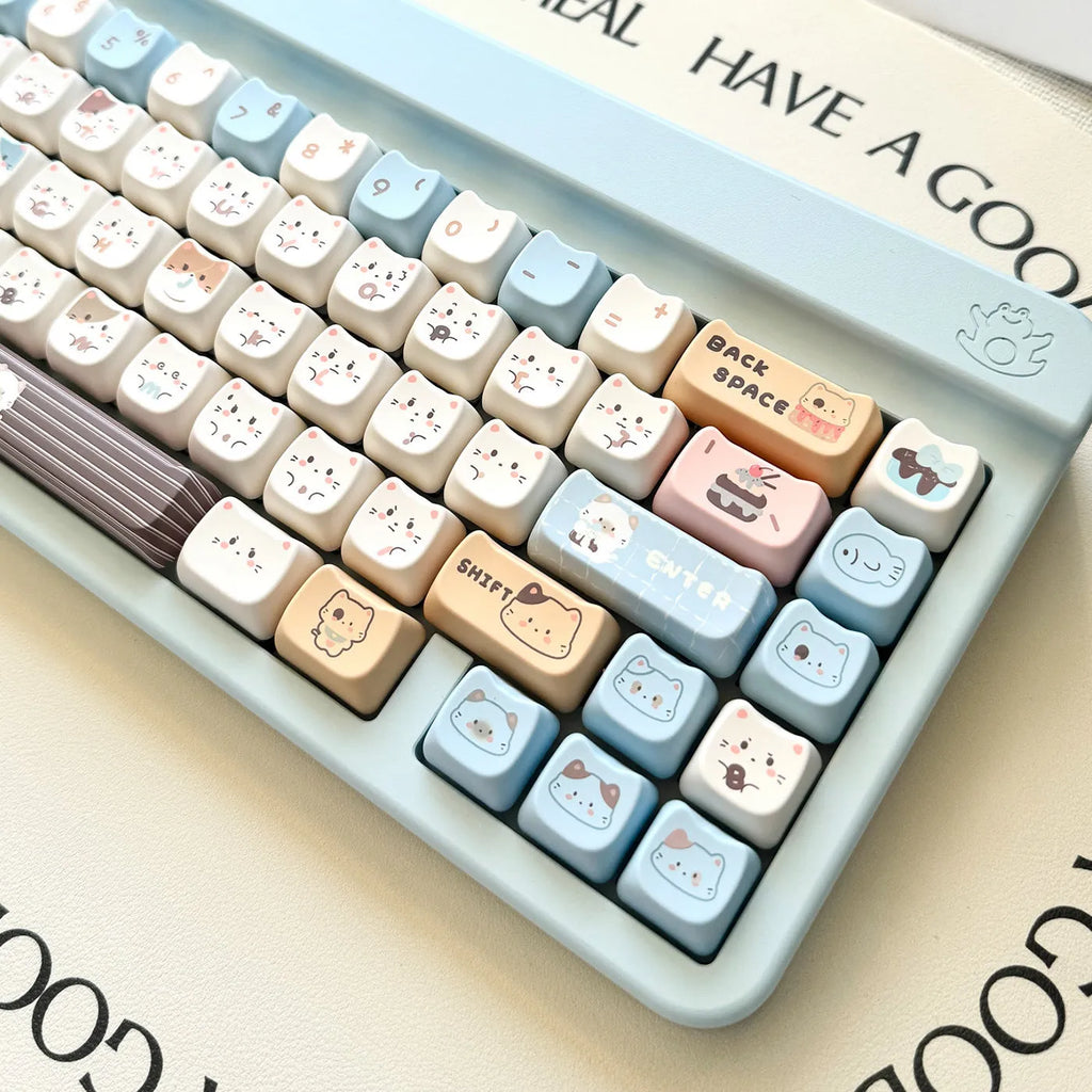 Sea salt cat themed PBT mechanical keyboard keycap set with March 7u spacebar supplement