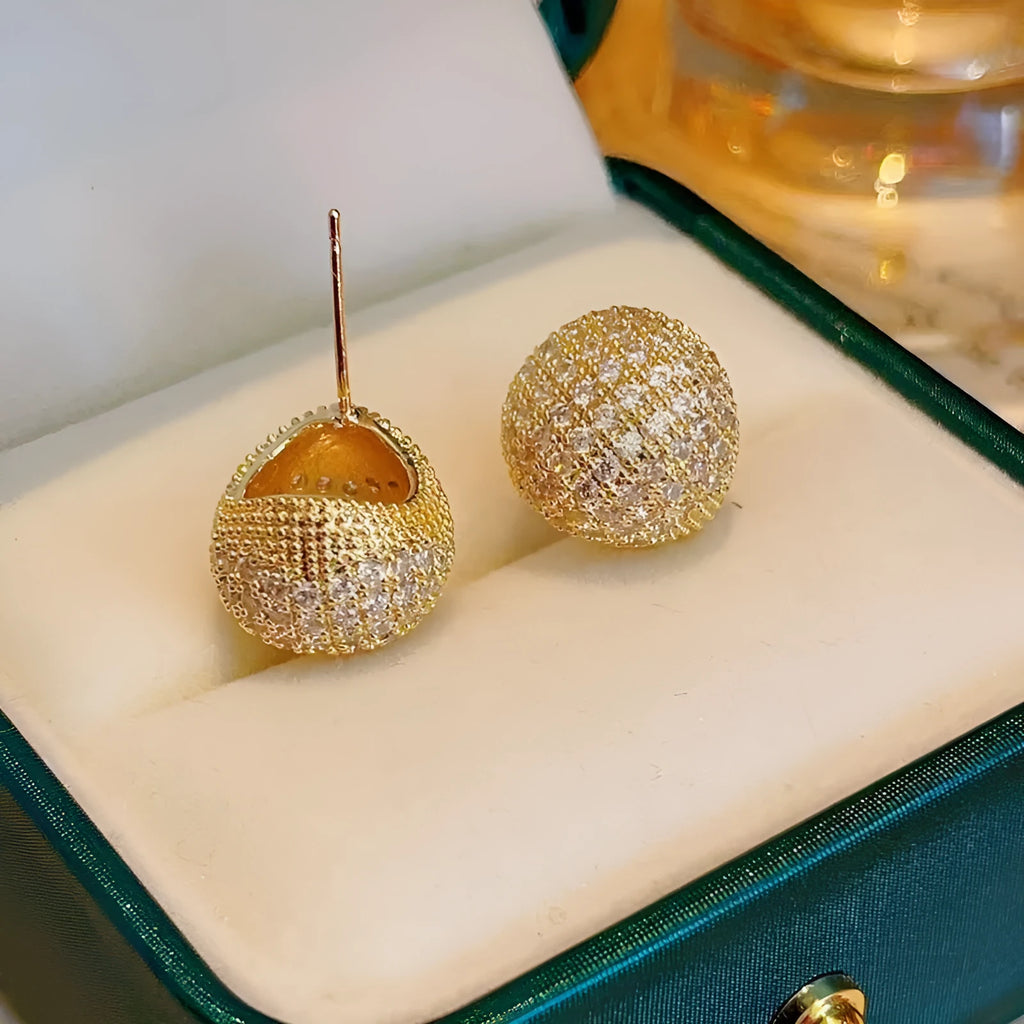 Little golden beans ear clip earrings with full diamond geometric droplet design