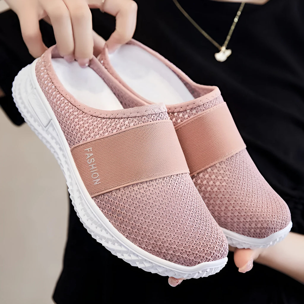 Women's breathable mesh casual flat shoes with hollow-out design in various colours
