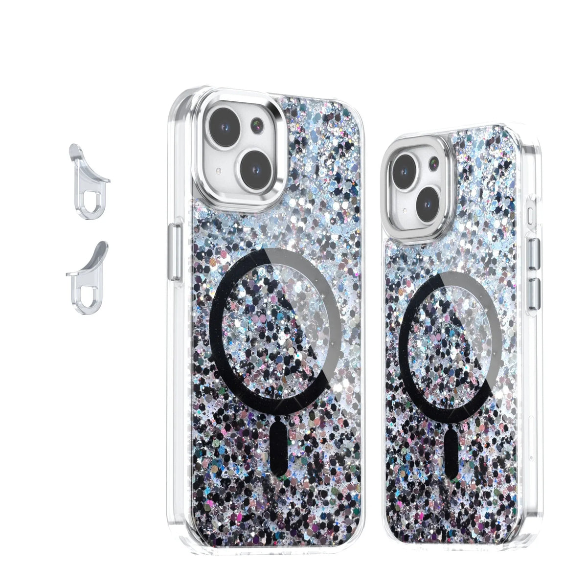 Creative sequins glitter epoxy magnetic phone case for Apple iPhone in transparent TPU, available in six colours.