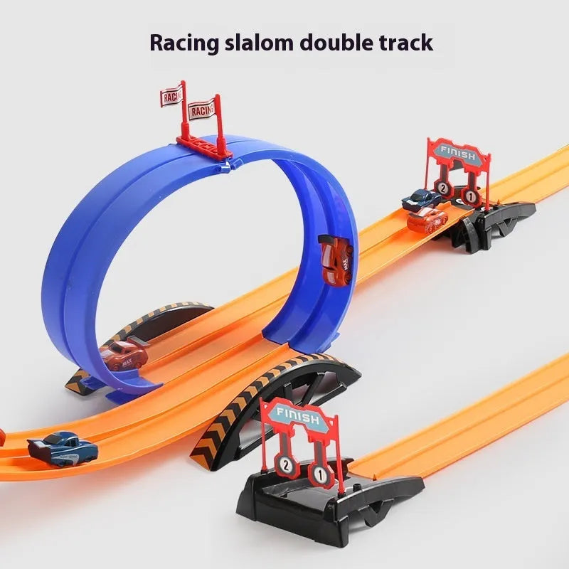 Two-lane competition 5-storey 8-car DIY parking lot track toy set in plastic for children aged 4-6