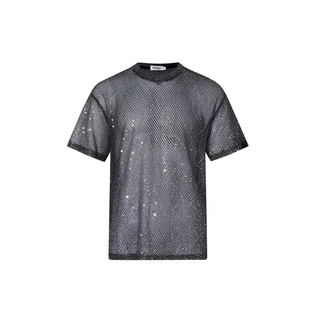 Boys see-through mesh short-sleeved T-shirt with plaid pattern and slim fit, sizes M L XL