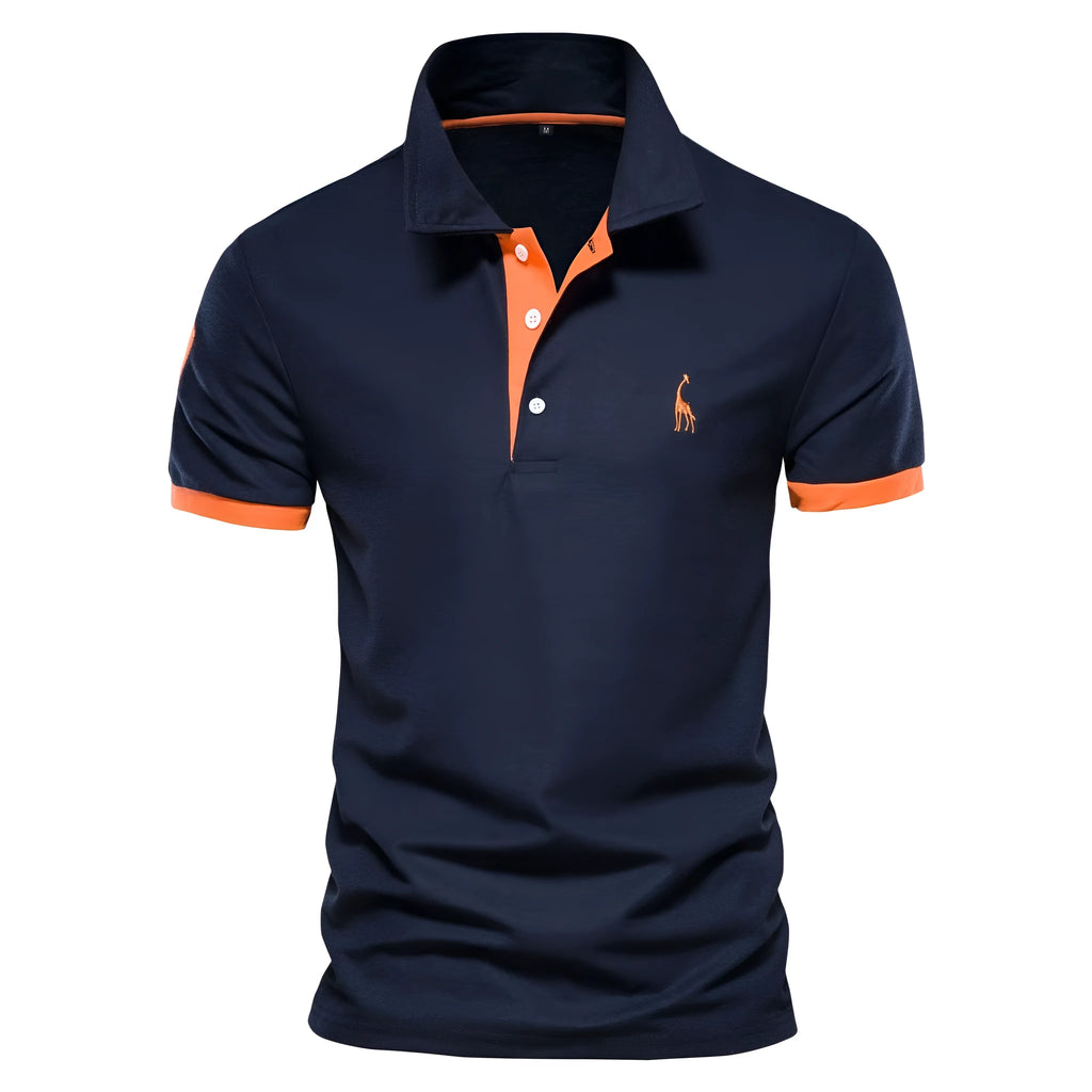 Men's slim fit embroidered short sleeve t-shirt in a cotton blend fabric.
