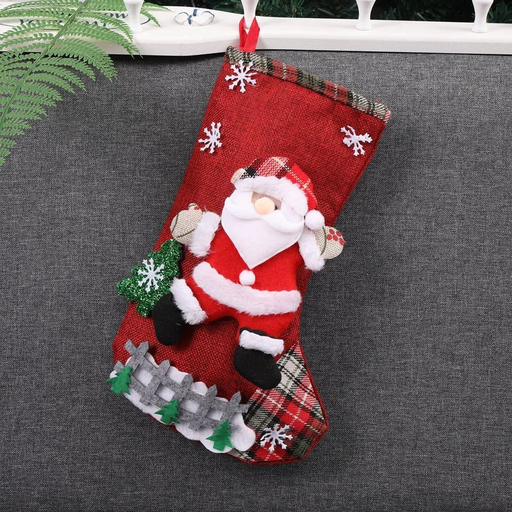 Hand-sewn cloth Christmas socks and pendant gift bag set in sequined, letter, and red styles, sizes 16cm to 31cm