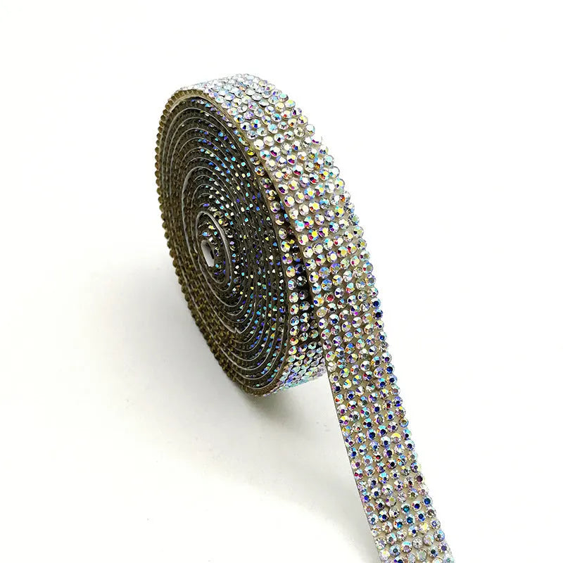 Glass self-adhesive water drill strip in white and AB colour options for clothing decoration