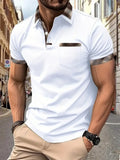 Men's plaid colourblock short sleeve T-shirt on hanger showing loose fit design