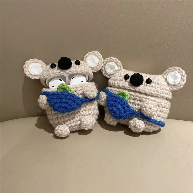 Handmade knitted koala bear backpack design protective case for Apple AirPods