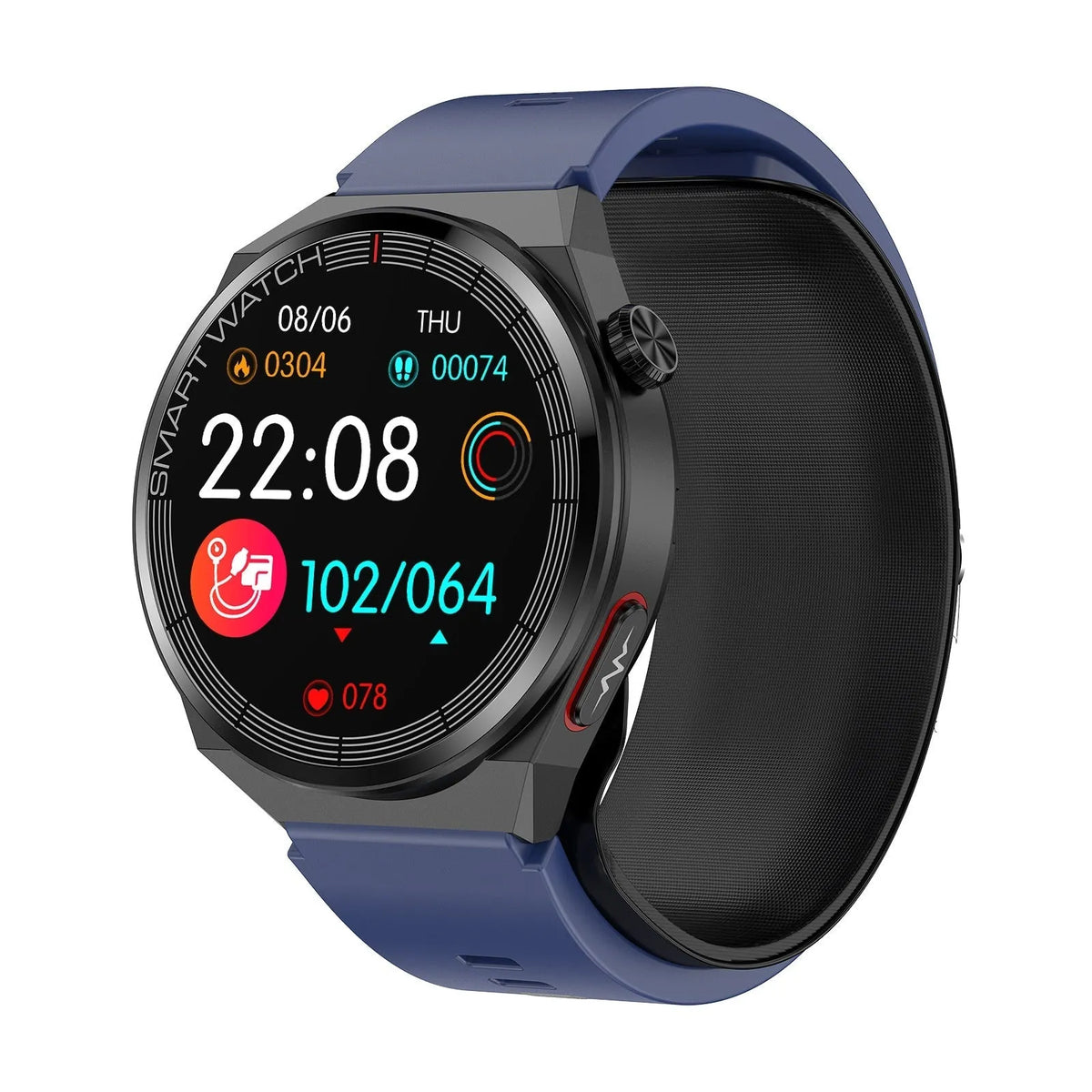 Black blue and red touch screen smart watch with blood pressure voice broadcast, heart rate and blood oxygen monitoring