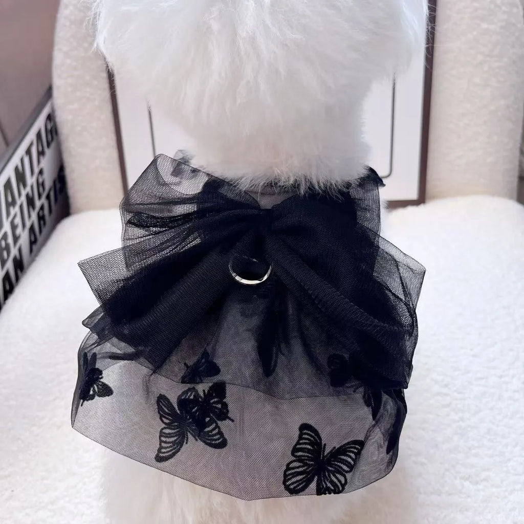 Black polyester princess tulle skirt for small dogs and cats on mannequin