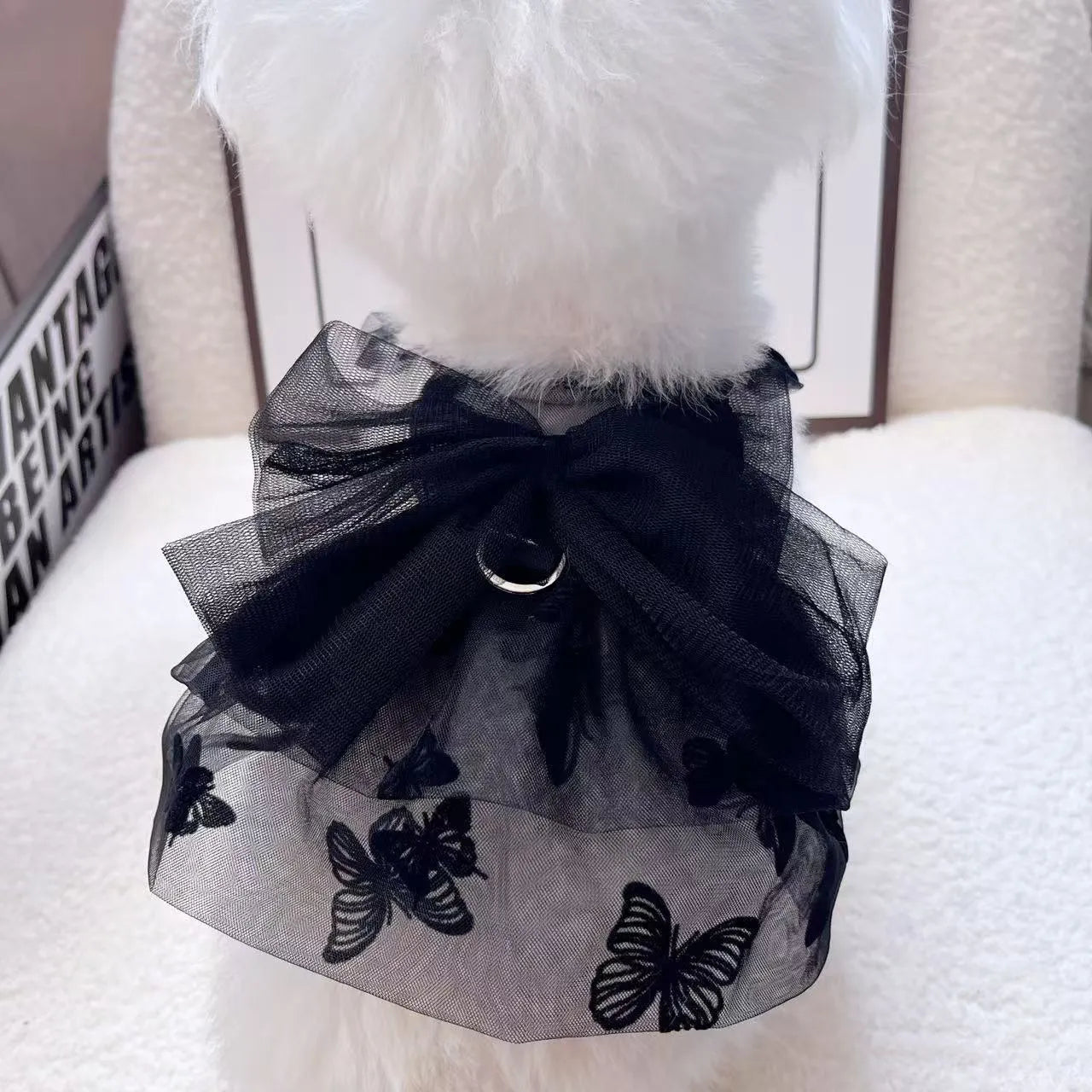 Black polyester princess tulle skirt for small dogs and cats on mannequin