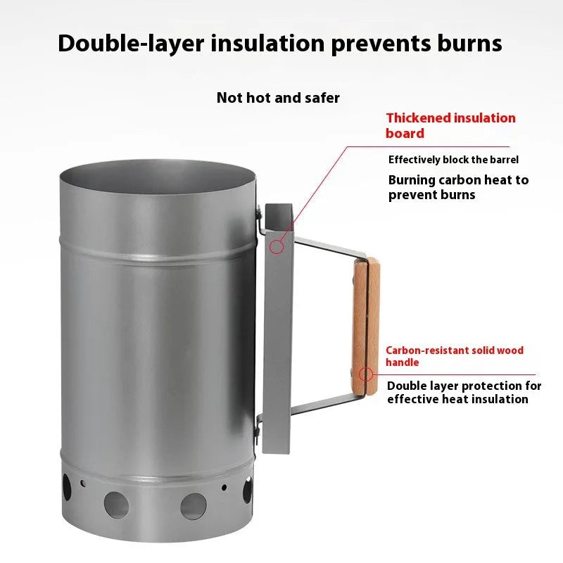 Zinc-iron alloy charcoal fire starter and oven igniter for outdoor barbecues