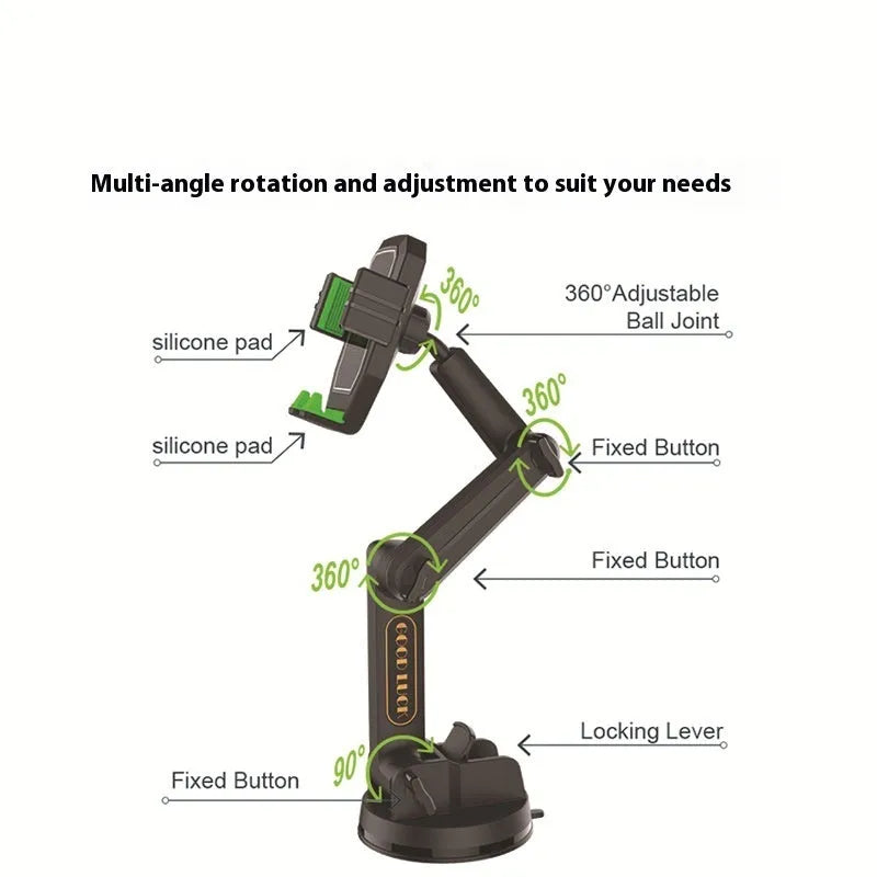 Suction cup car phone holder in grey or green, ABS and sponge, for dashboard and glass