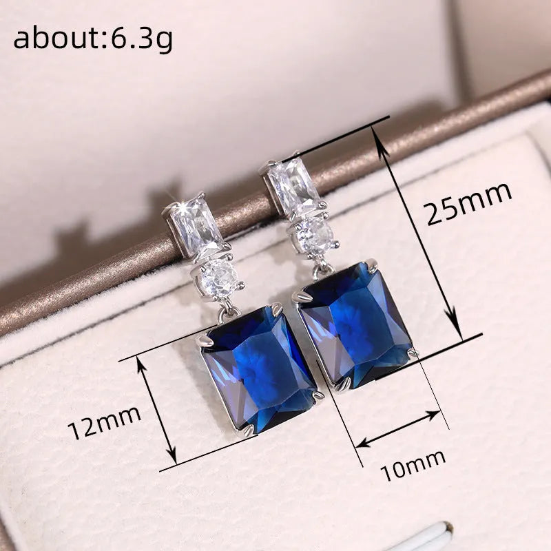 Blue contrast zircon earrings copper geometric sweet style unisex jewellery