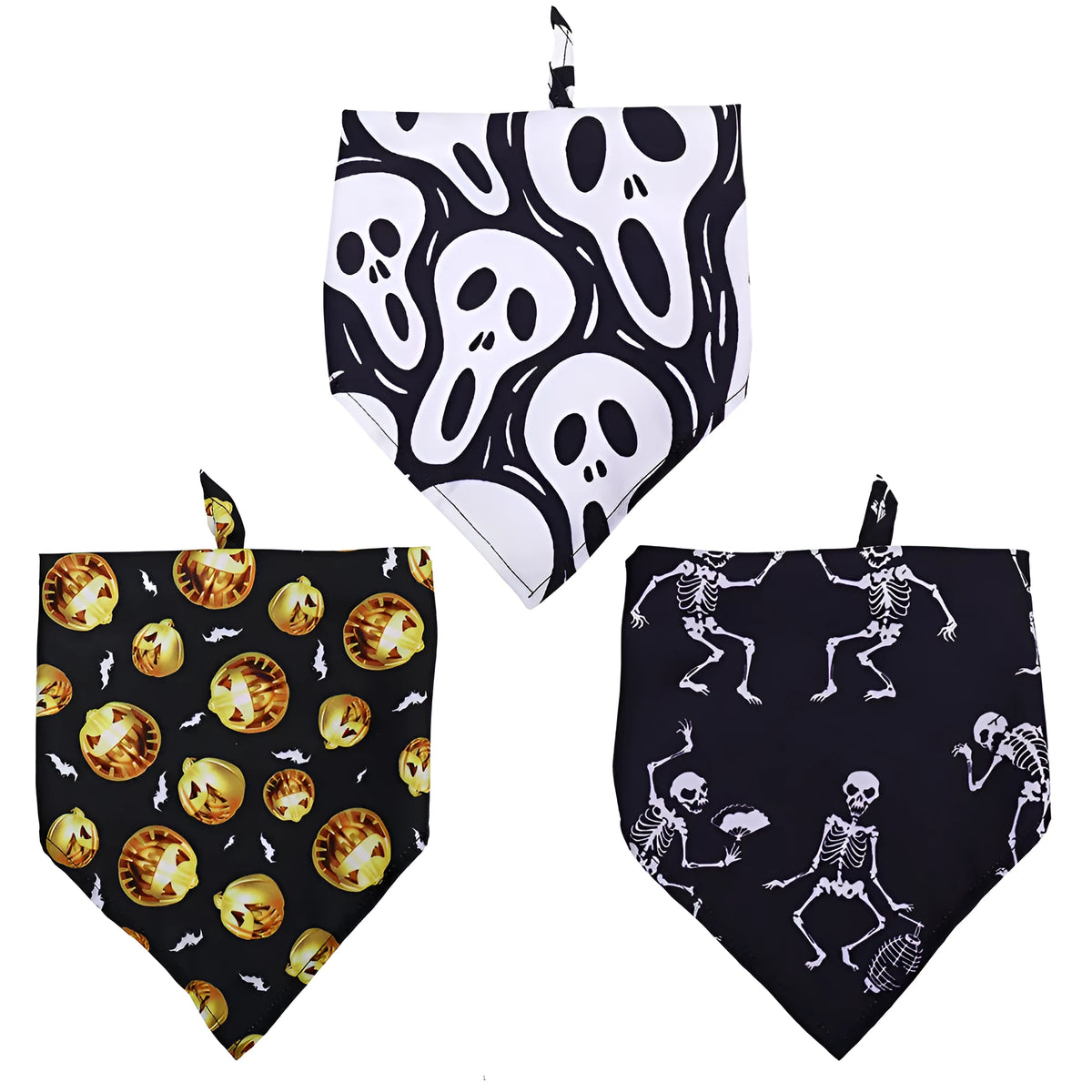 Halloween dog slobber pet scarf triangle towel skull print polyester M 63x43x43cm