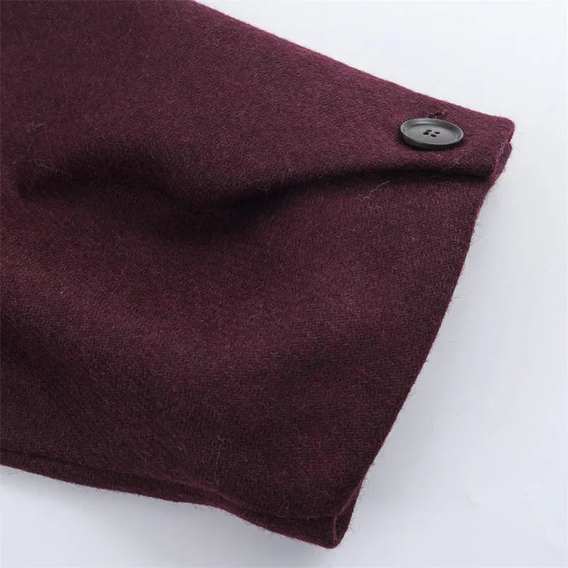 Women's loose fit wine red spandex long overcoat for commute