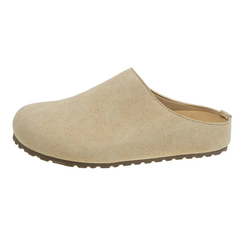 Korean style square-toe outdoor slippers in microfiber with slip-on design