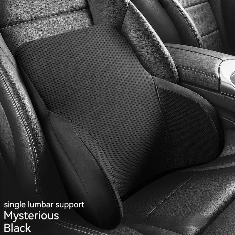 Memory foam car headrest pillow and matching lumbar support pillow with knitted fabric.