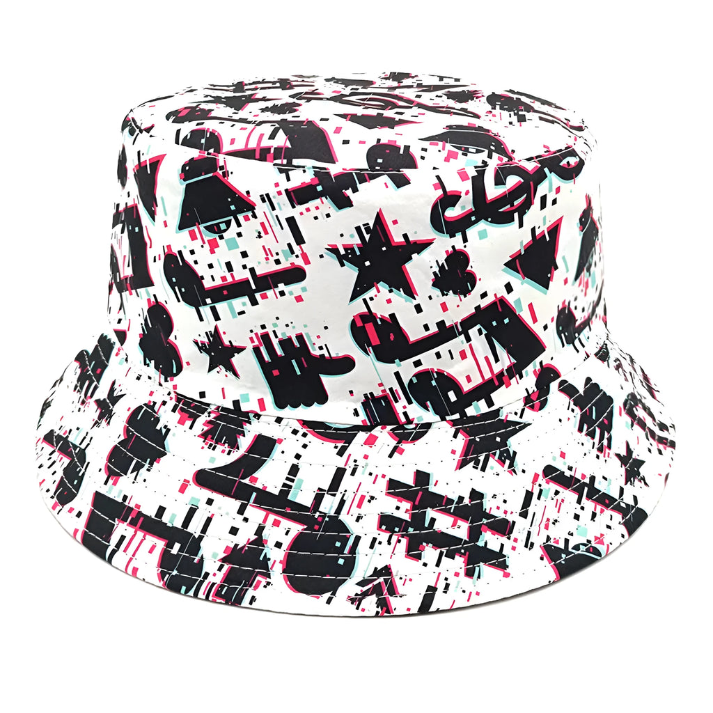 Polyester bucket hat with musical note pattern, dome crown style, for outdoor sun protection